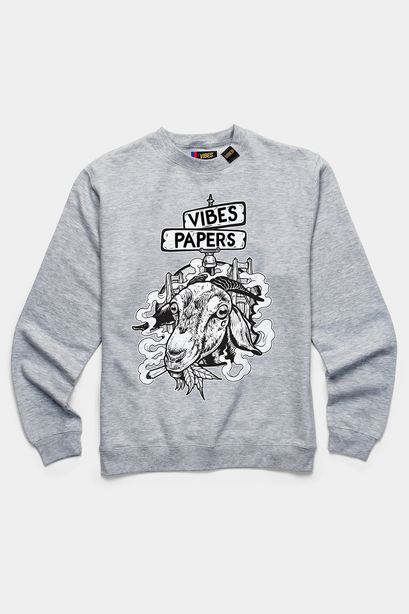 VIBES Goat Collection Heather Gray Crewneck